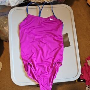 NIKE BIG GIRLS NWT  SWIMSUIT  SIZE LARGE PURPLE  AND BLUE